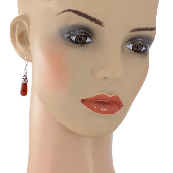 925 Sterling Silver 1-1/2" Red Agate Earrings - Picture 4 of 4